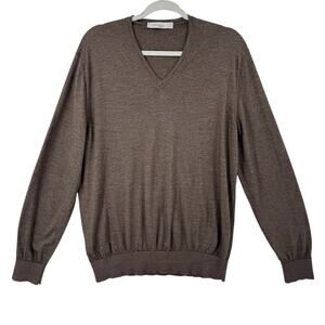 Ermenegildo Zegna Cashmere Silk Sweater Mens LRG Brown V Neck Career Fall Prep
